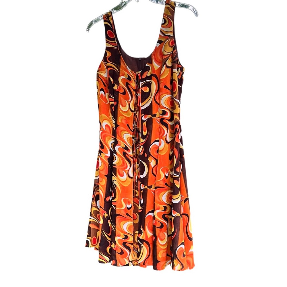 Vintage Psychedelic Orange Mini Sundress Wimsygoth Fairy Fit & Flair Artsy 90's - Picture 15 of 17